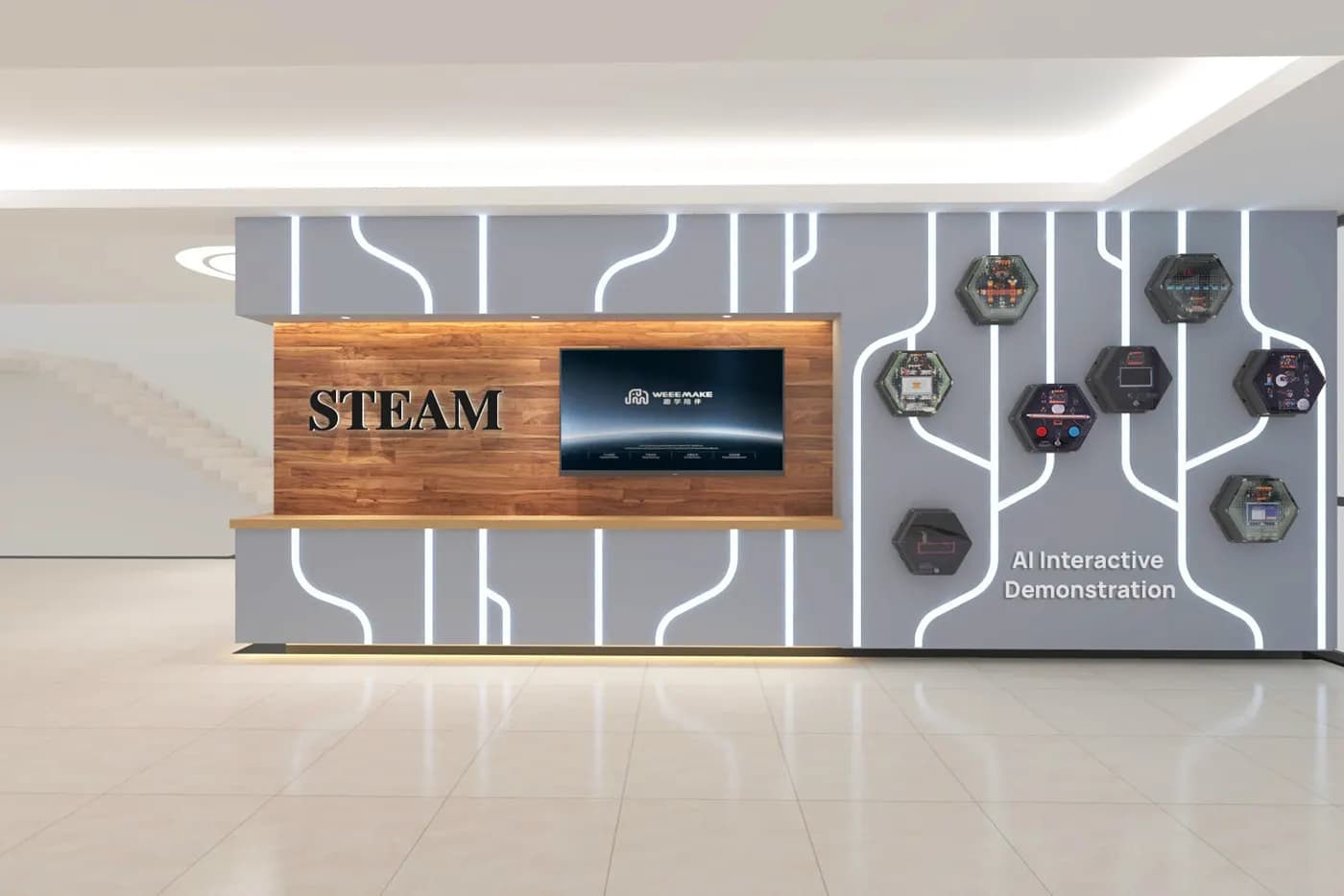 Technology corridor design for AI education showcase